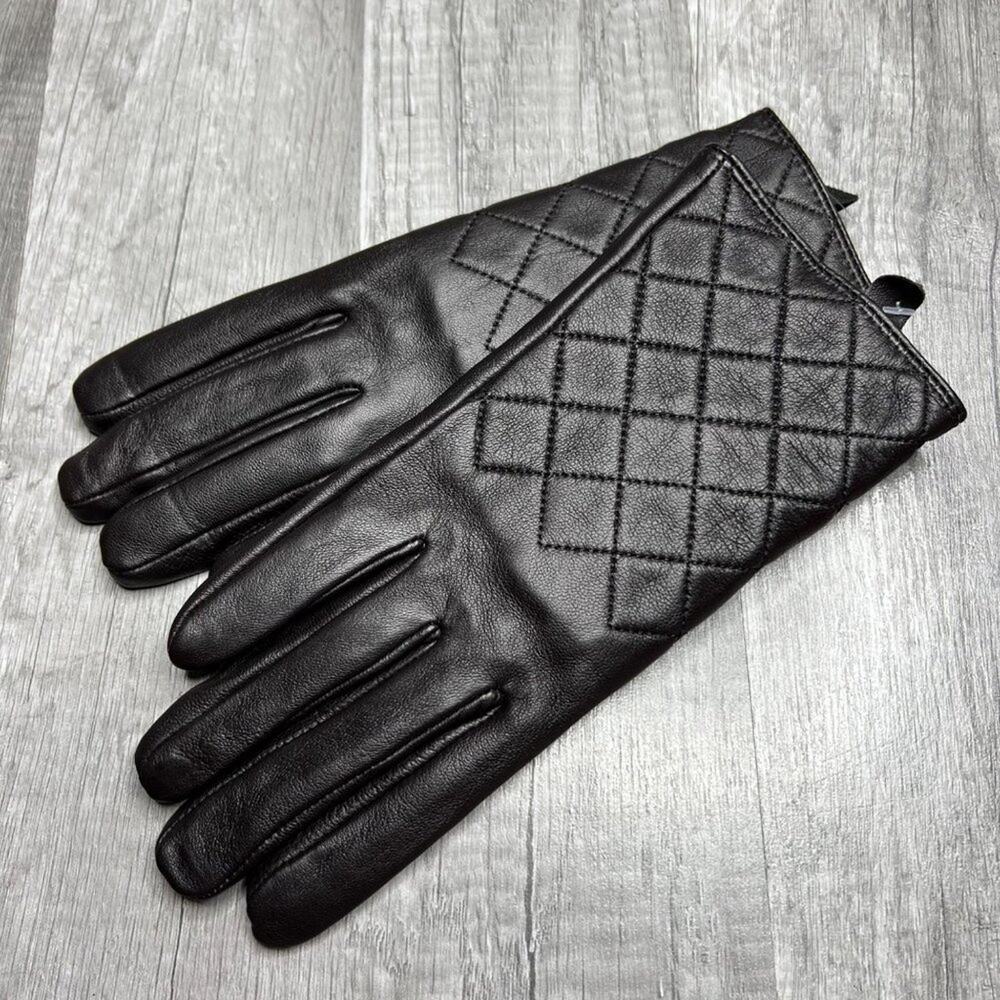 Nwot Leather Quilted Fleece Lined Gloves Dark Brown Women’s Small-Medium